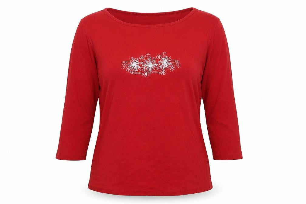 Bonmarché Womens Red Cotton Basic Blouse Size M Round Neck
