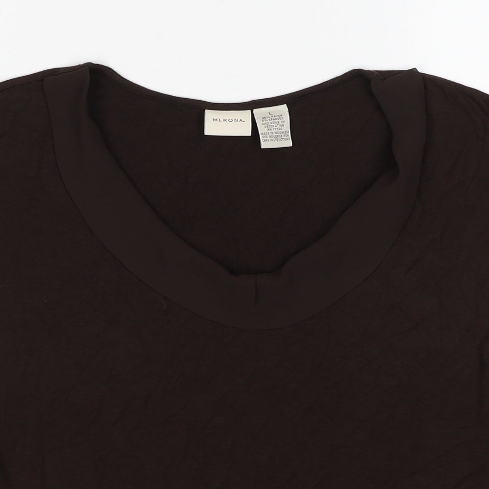 Merona Womens Brown Viscose Basic T-Shirt Size L Round Neck