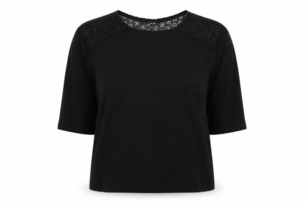 Belle Vere Womens Black Cotton Basic Blouse Size 14 Round Neck