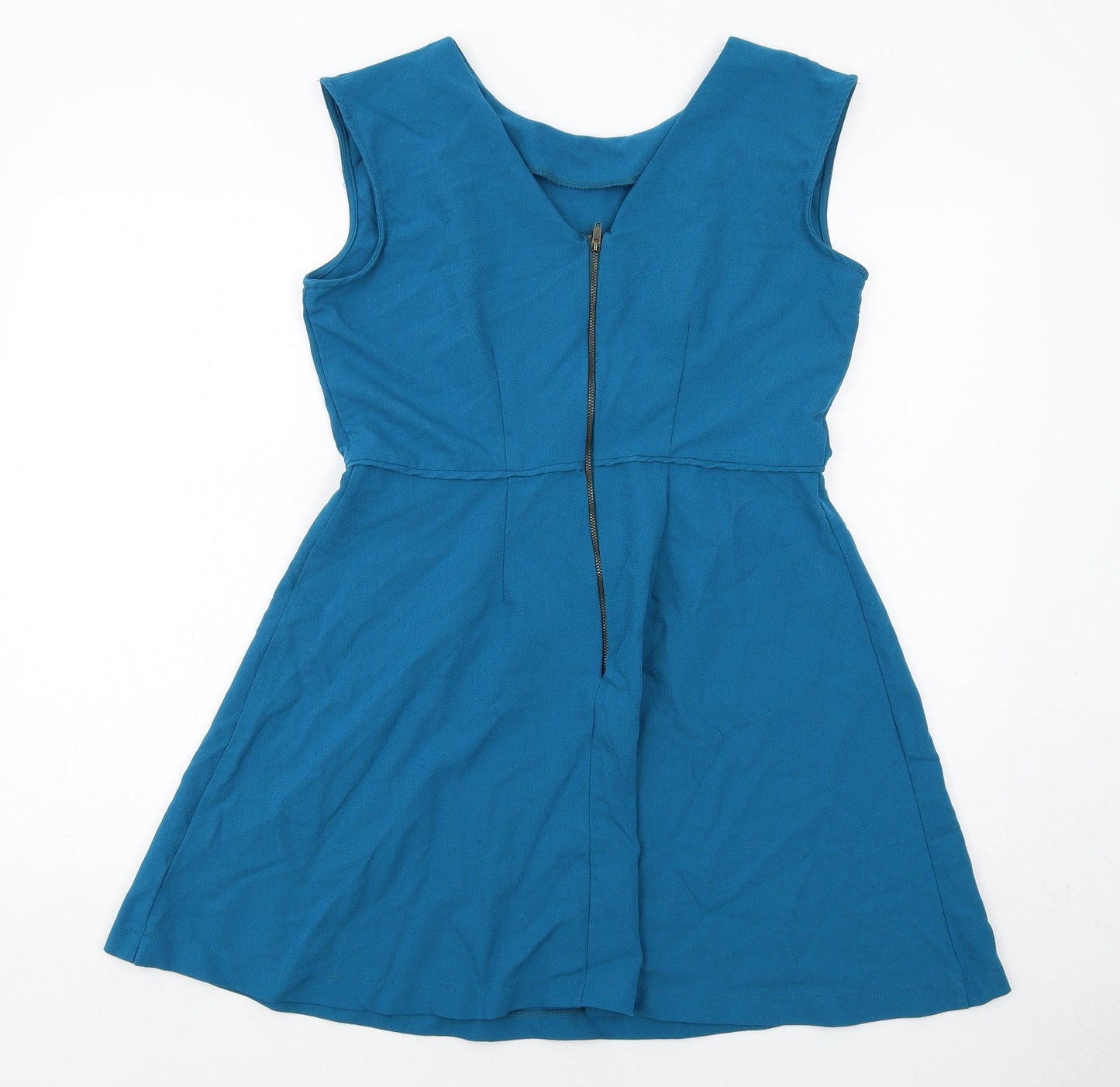 Louche Womens Blue Polyester Fit & Flare Size 16 Round Neck Zip