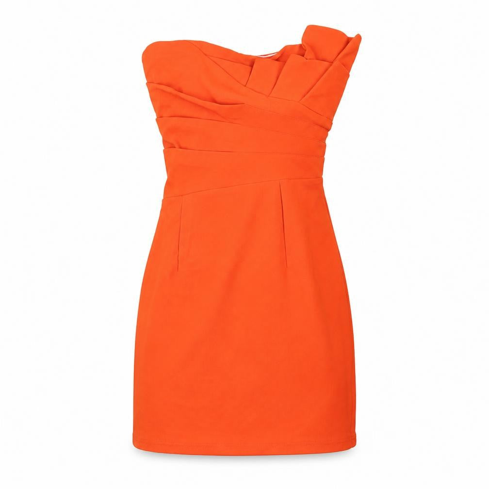 Little Lulu Womens Orange Polyester Mini Size S Off the Shoulder Zip