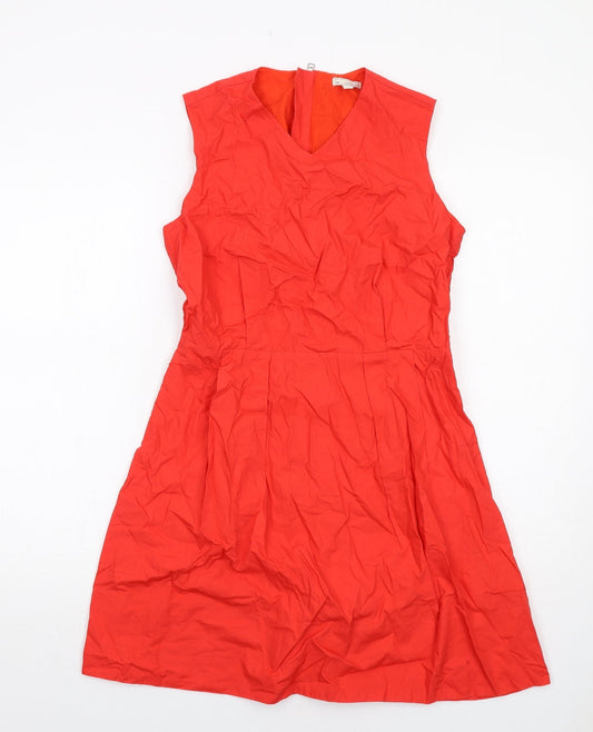 Gap Womens Red Cotton Shift Size 4 V-Neck Zip