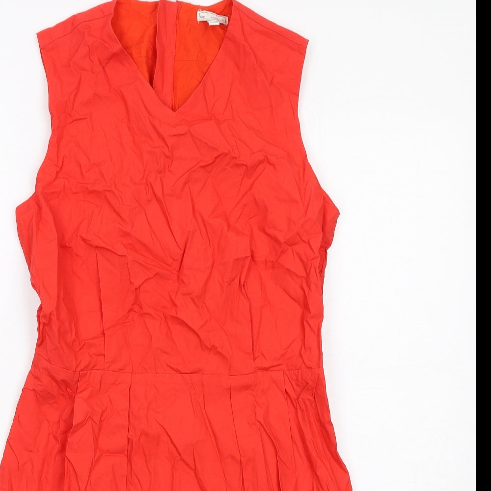 Gap Womens Red Cotton Shift Size 4 V-Neck Zip