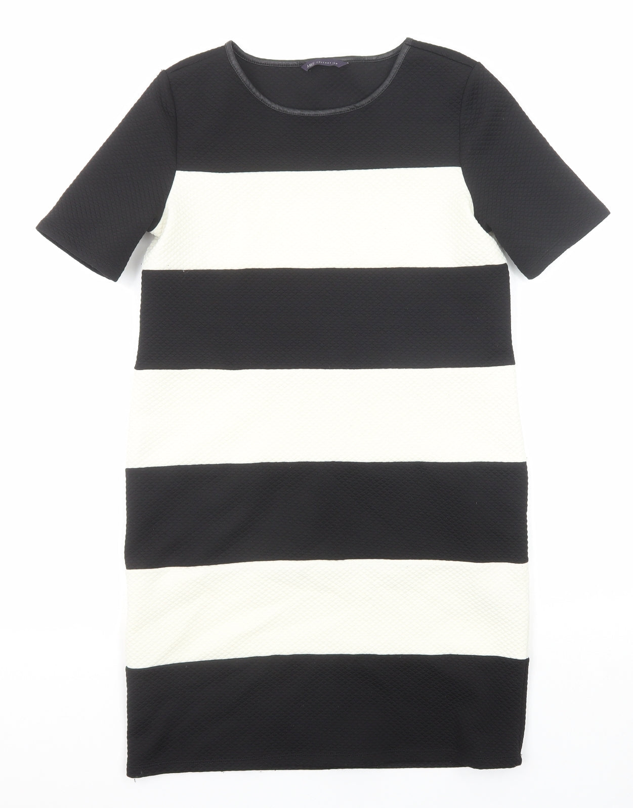 Marks and Spencer Womens Black Striped Polyester Shift Size 8 Round Neck Pullover