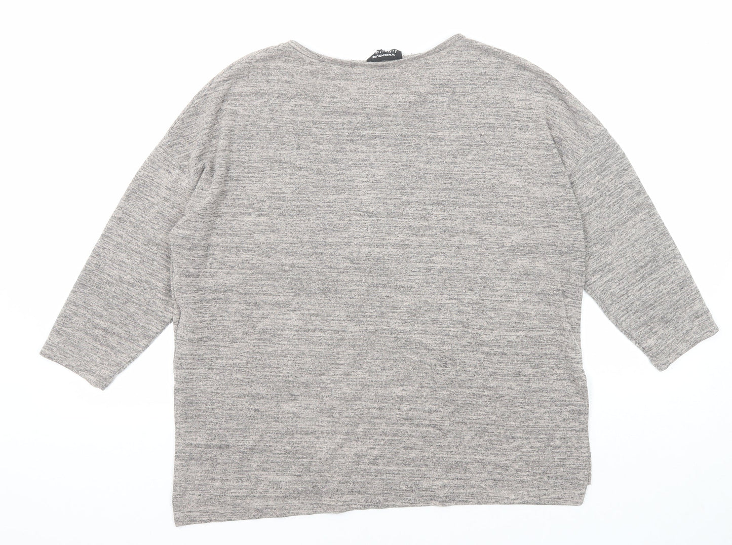 Warehouse Womens Grey Geometric Polyester Basic Blouse Size 14 Round Neck