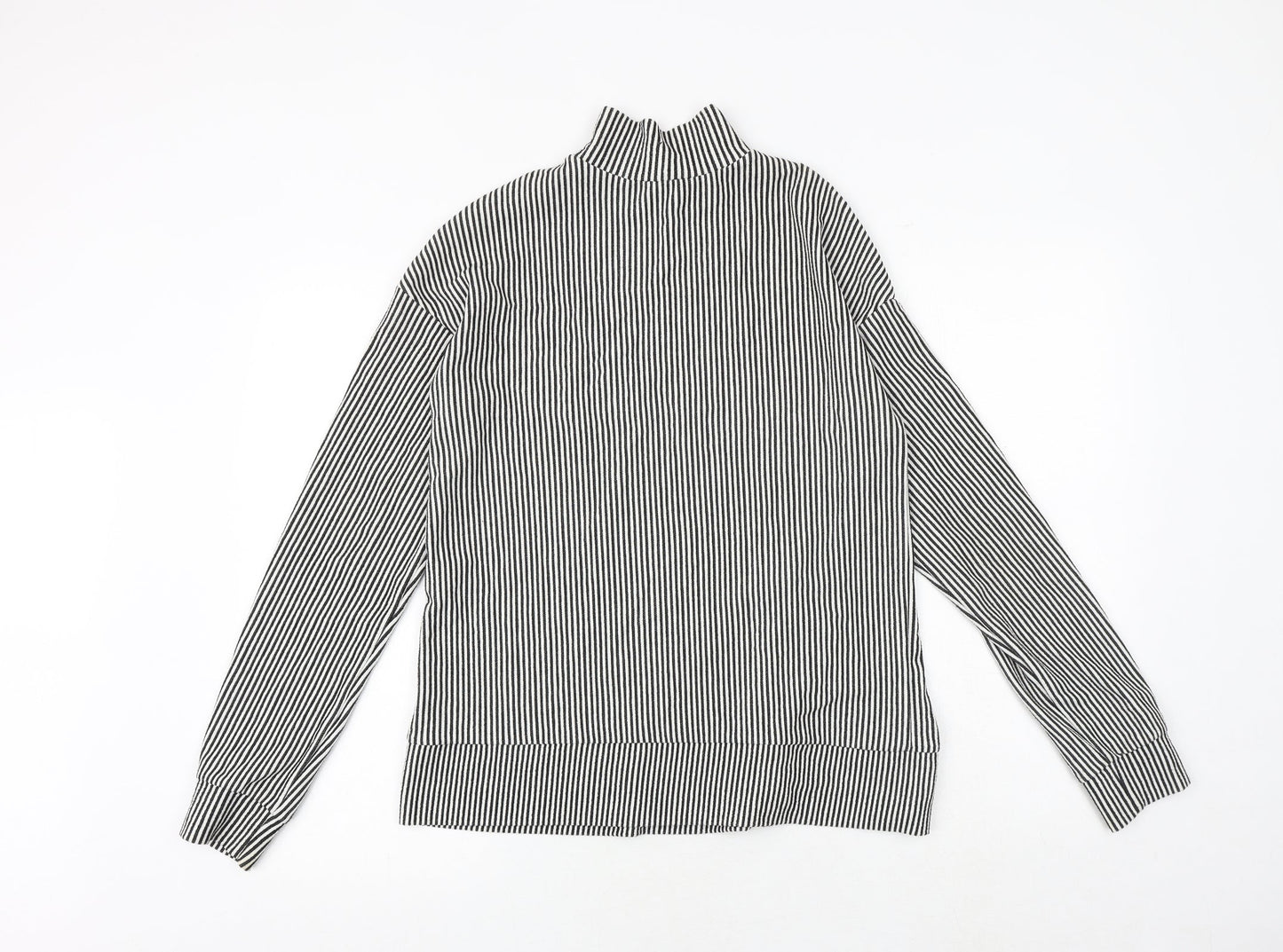 Zara Womens Black Striped Polyester Pullover Sweatshirt Size M Pullover