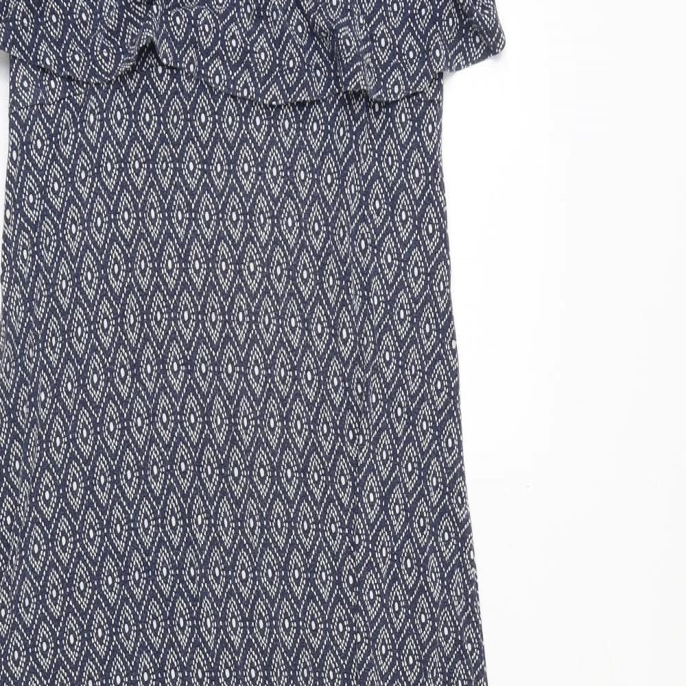 JoJo Maman Bébé Womens Blue Geometric Viscose Maxi Size S Scoop Neck Pullover