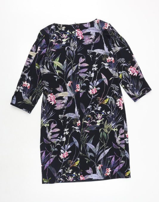 Betty&Co Womens Black Floral Polyester A-Line Size 8 Round Neck Zip