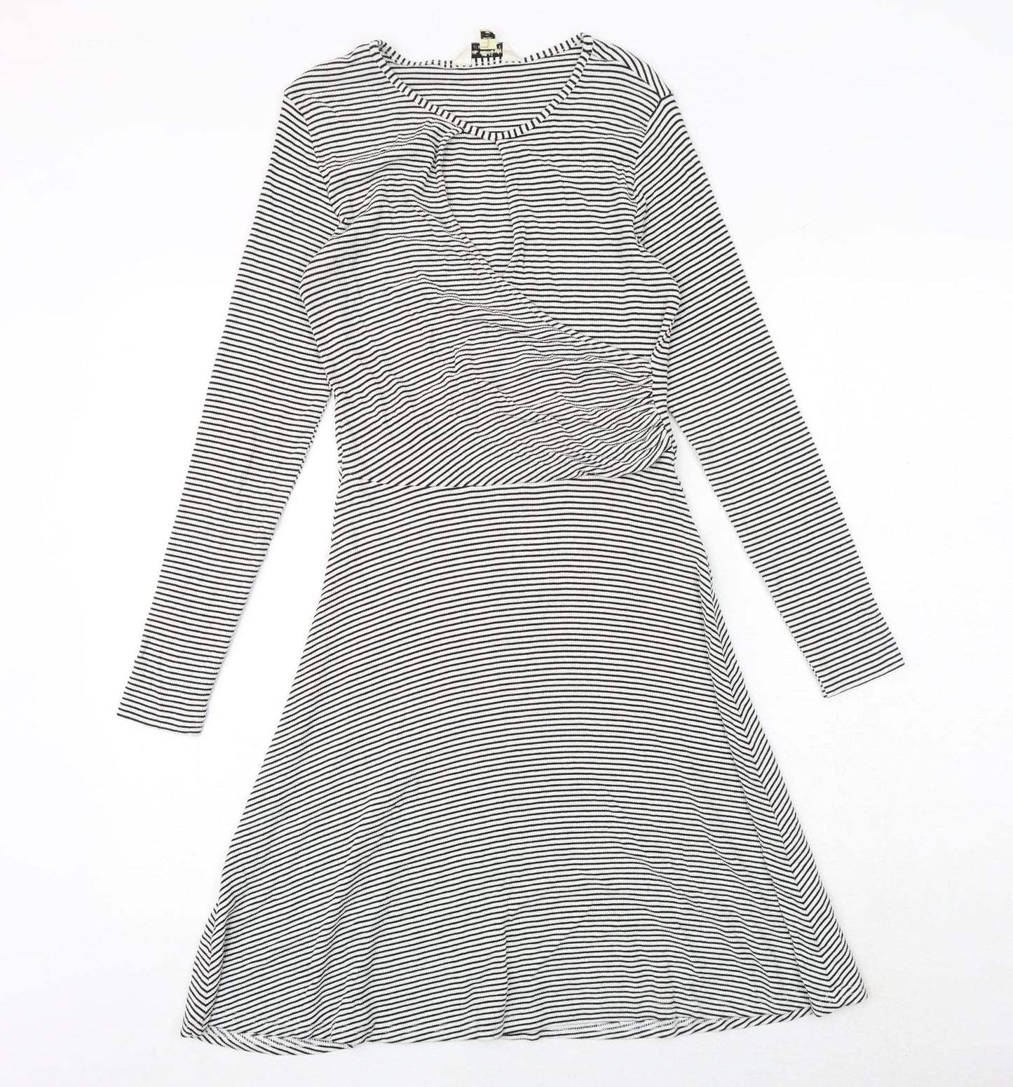 Miss Selfridge Womens Black Striped Viscose Trapeze & Swing Size 12 Round Neck Pullover