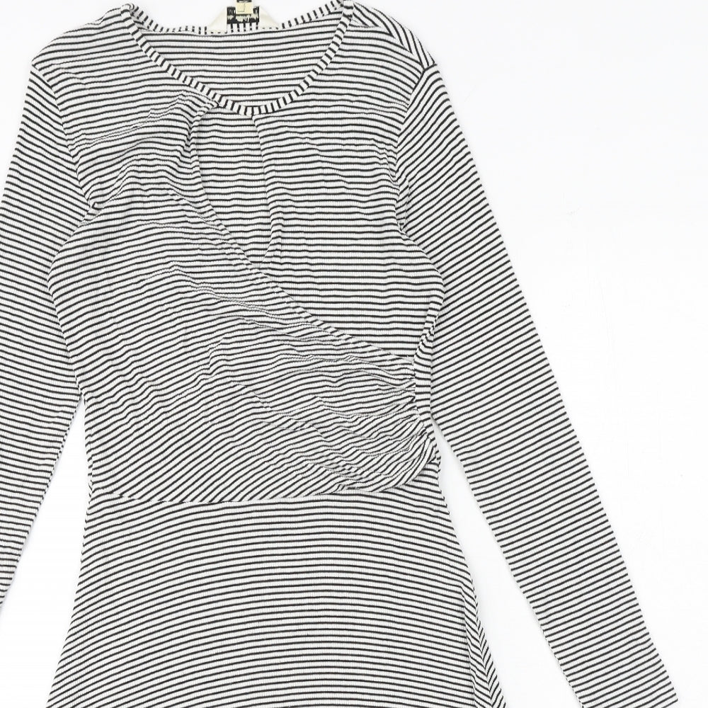Miss Selfridge Womens Black Striped Viscose Trapeze & Swing Size 12 Round Neck Pullover