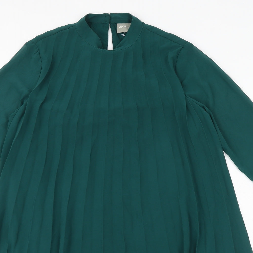 ASOS Womens Green Polyester Trapeze & Swing Size 8 Round Neck Button
