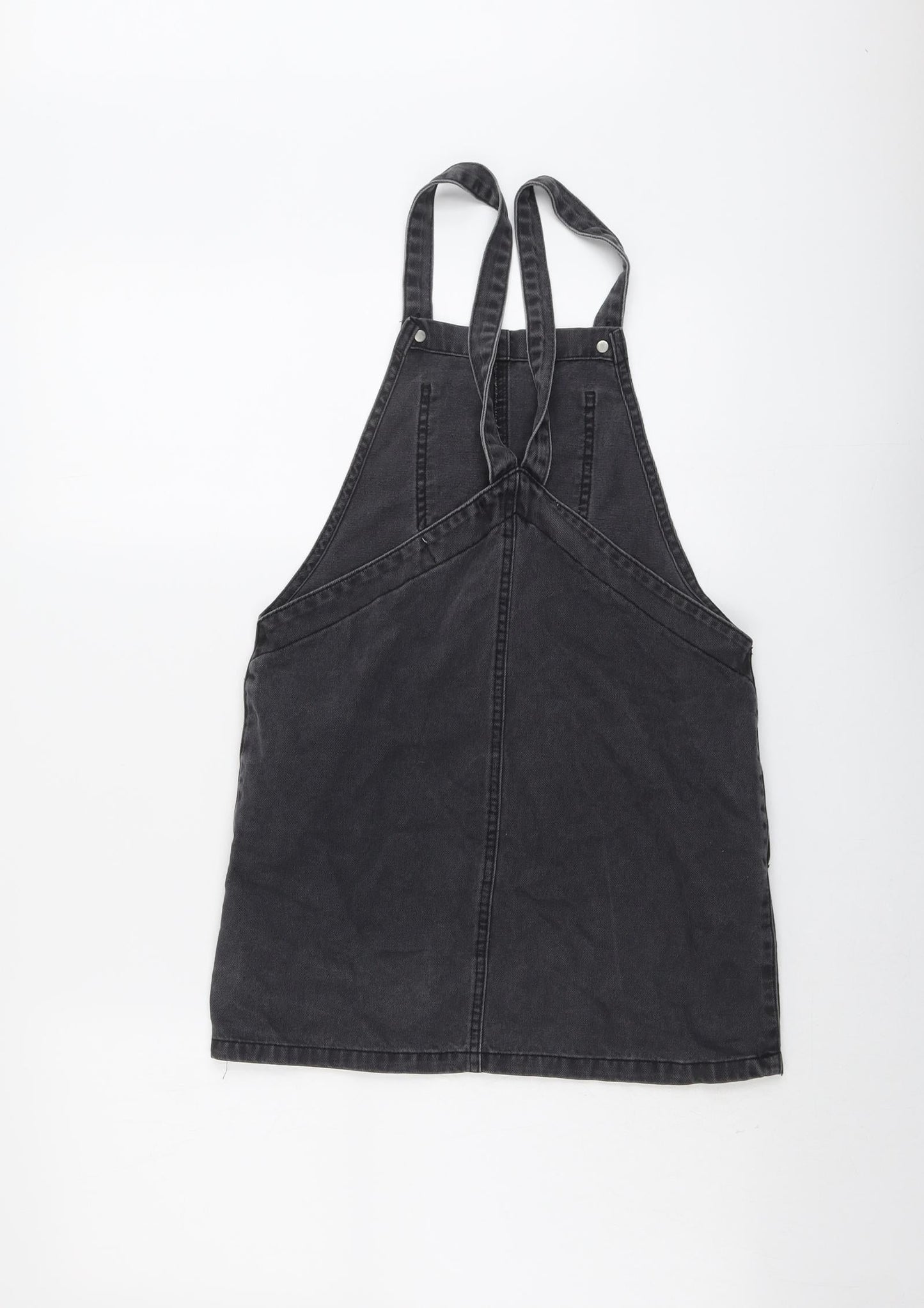New Look Girls Grey Cotton Pinafore/Dungaree Dress Size 11 Years Square Neck Button