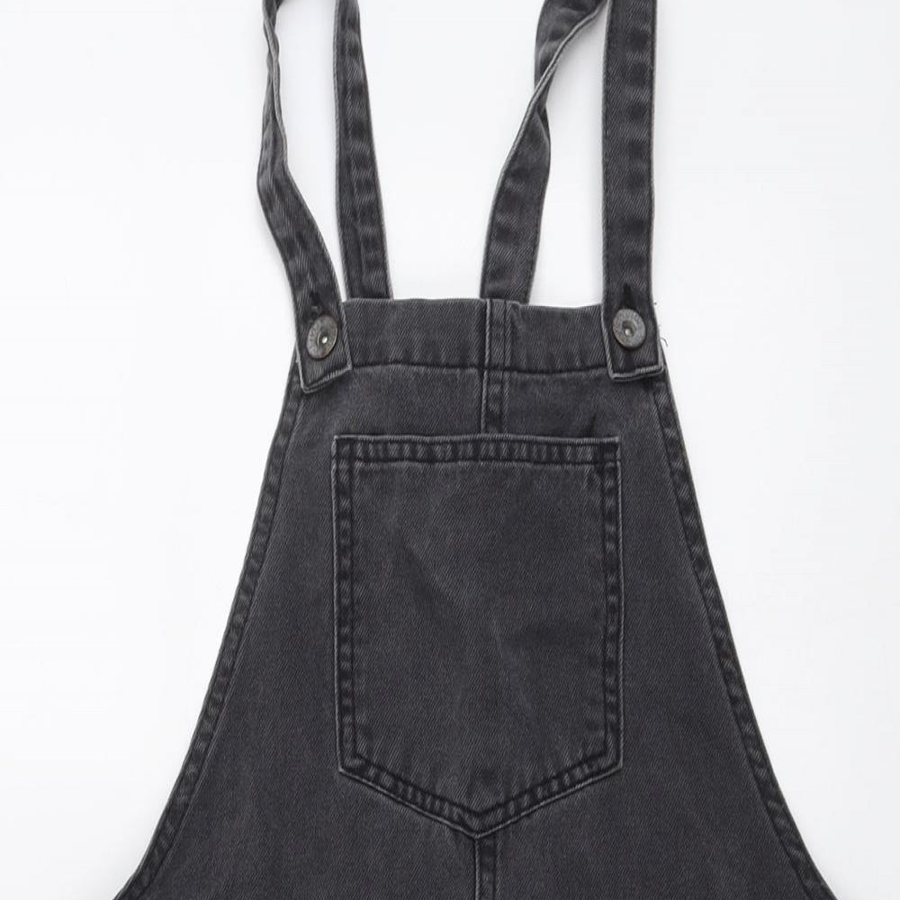 New Look Girls Grey Cotton Pinafore/Dungaree Dress Size 11 Years Square Neck Button