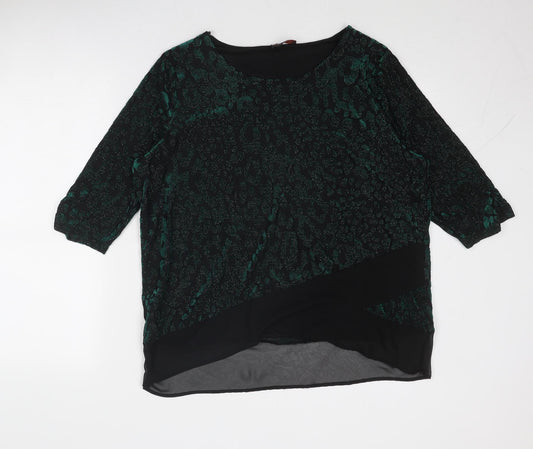 Anna Rose Womens Green Animal Print Polyester Basic Blouse Size XL Boat Neck