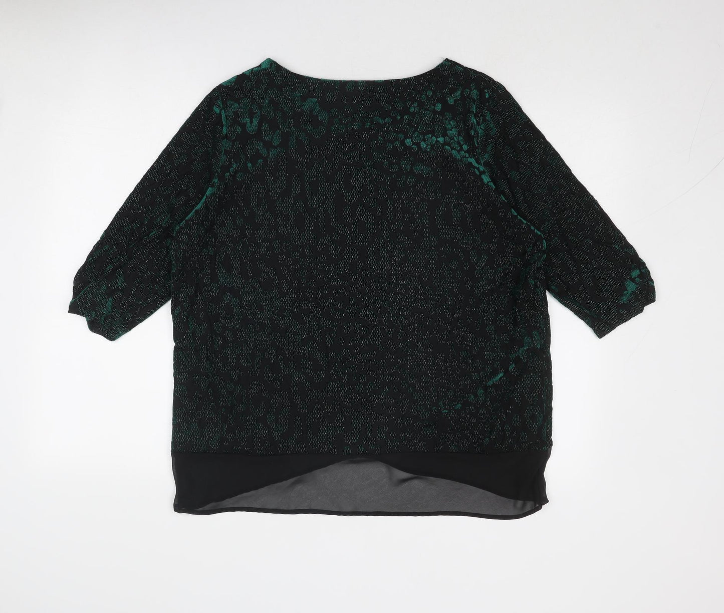 Anna Rose Womens Green Animal Print Polyester Basic Blouse Size XL Boat Neck