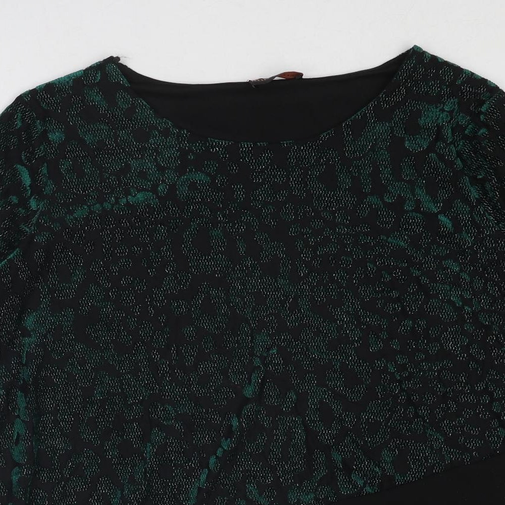 Anna Rose Womens Green Animal Print Polyester Basic Blouse Size XL Boat Neck