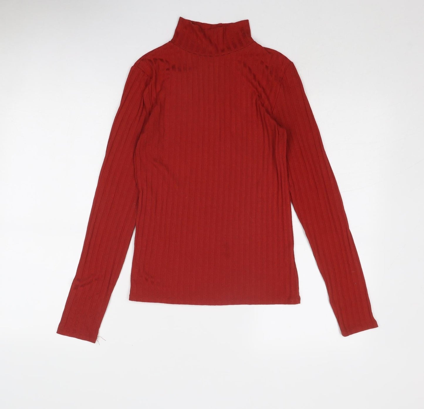 Topshop Womens Red Polyester Basic T-Shirt Size 10 High Neck - Ribbed