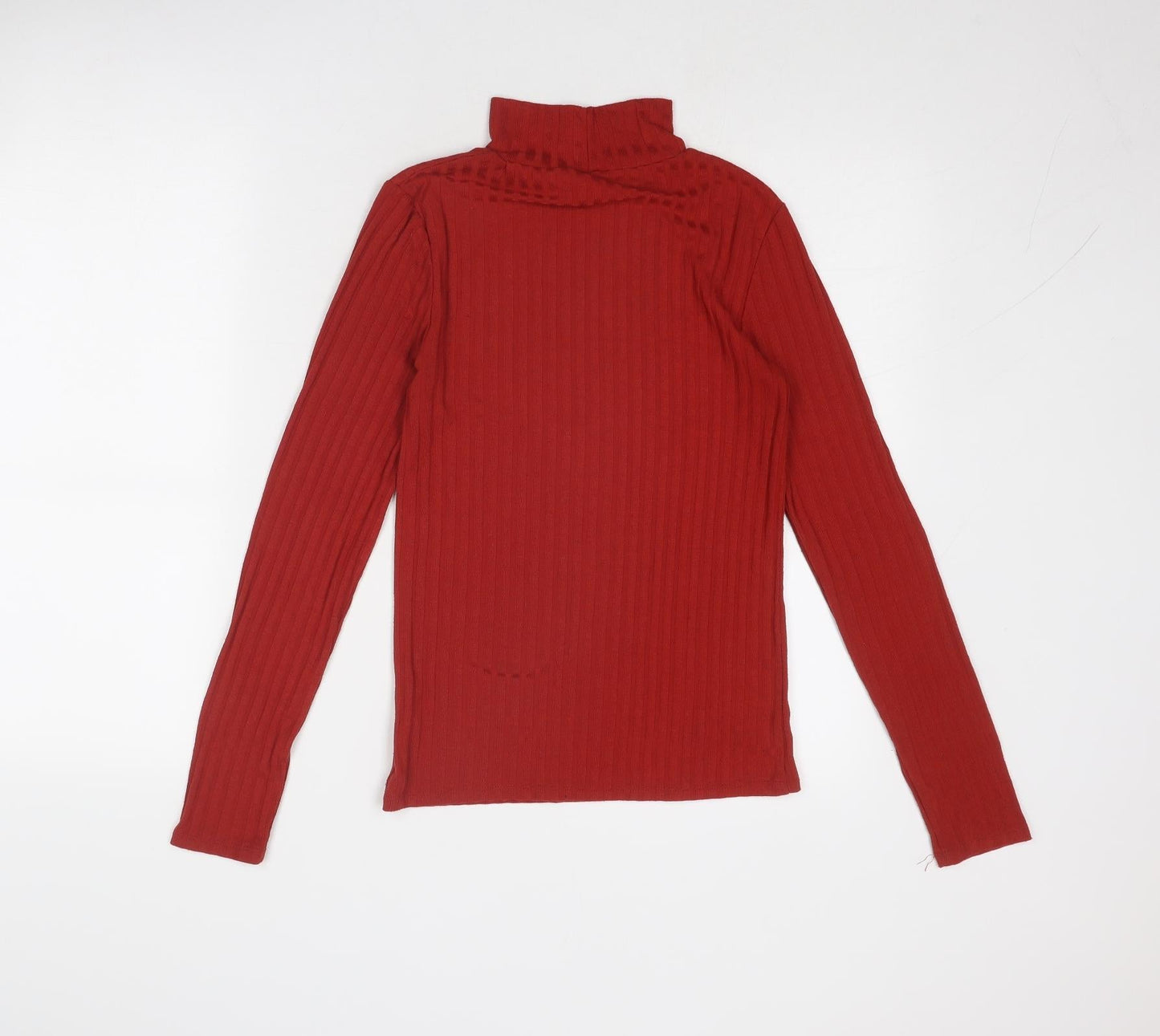 Topshop Womens Red Polyester Basic T-Shirt Size 10 High Neck - Ribbed
