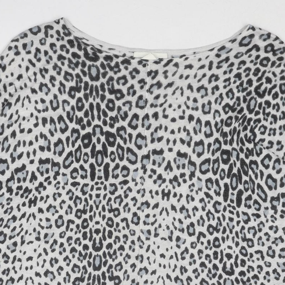 H&M Womens Grey Boat Neck Animal Print Acrylic Pullover Jumper Size S - Leopard Pattern