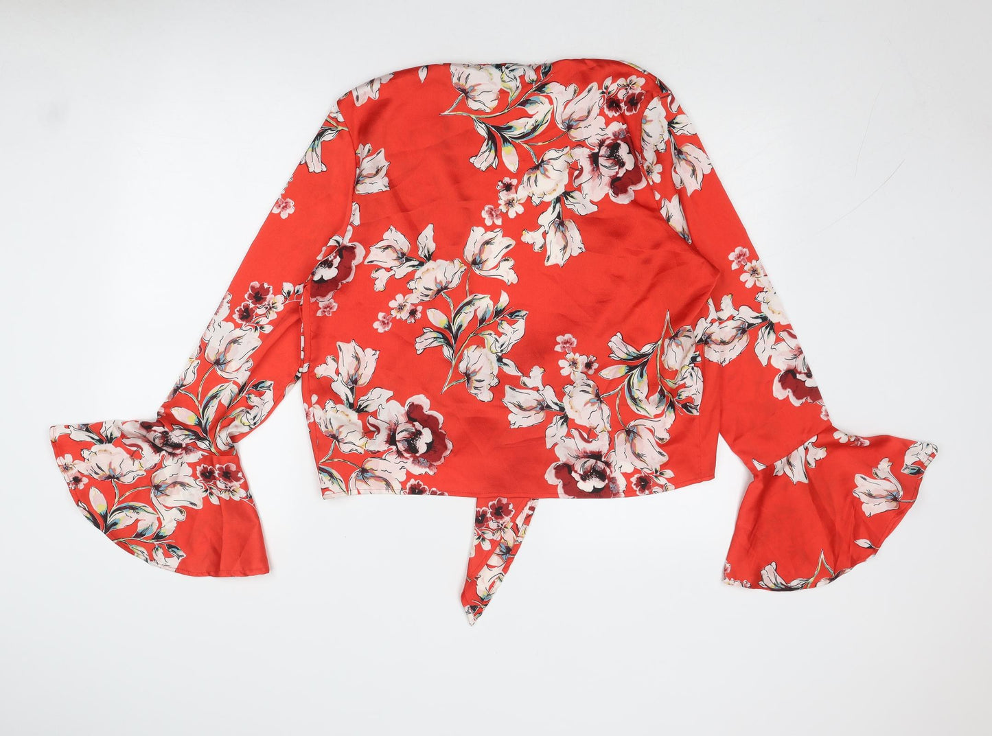 Missguided Womens Red Floral Polyester Basic Blouse Size 10 V-Neck - Tie Front