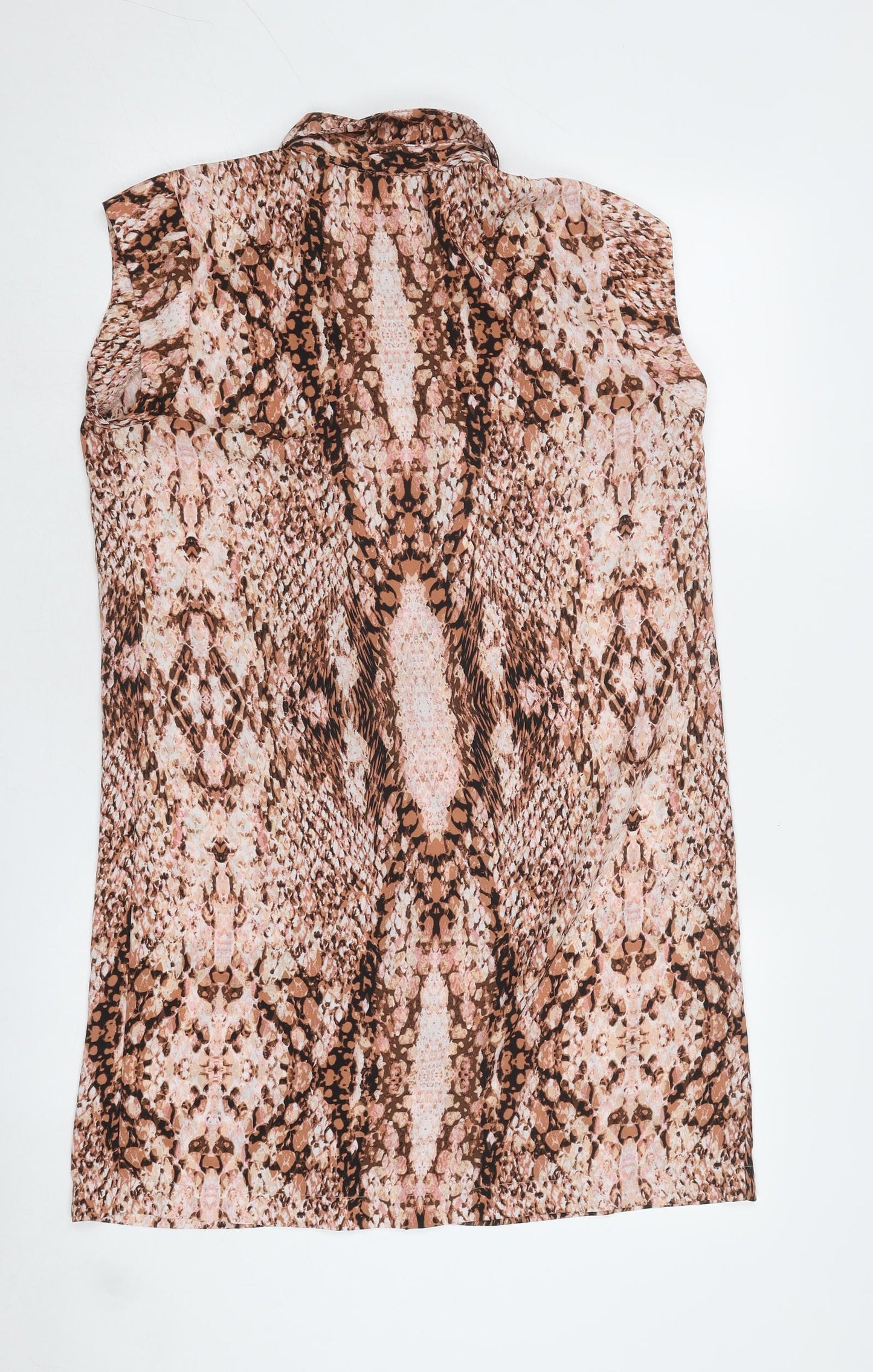 Bar III Womens Brown Animal Print Polyester A-Line Size L Collared Button - Snakeskin Pattern