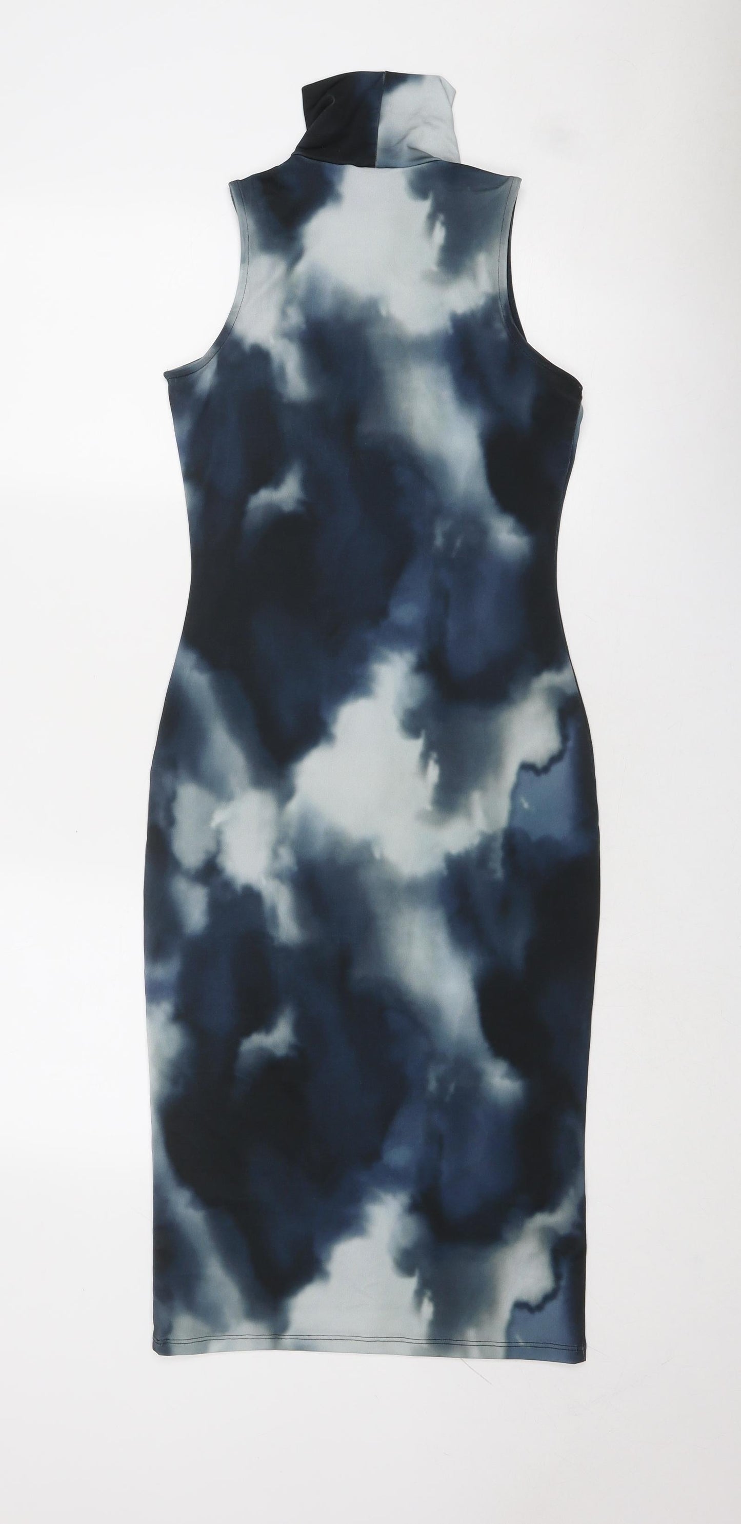 H&M Womens Blue Geometric Polyester Bodycon Size XS High Neck Pullover