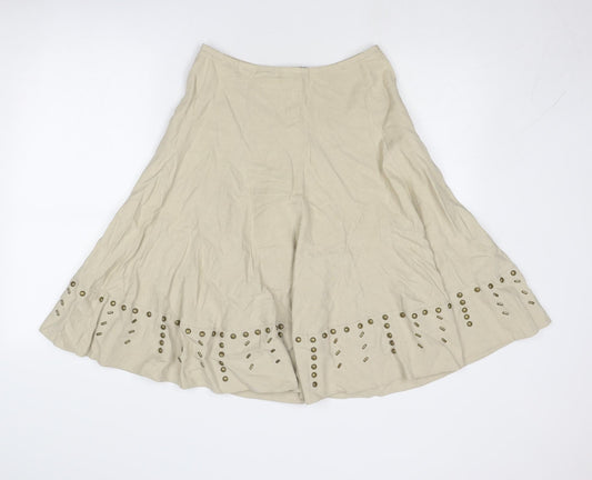 GEORGES RECH Womens Beige Linen Swing Skirt Size 10 Zip