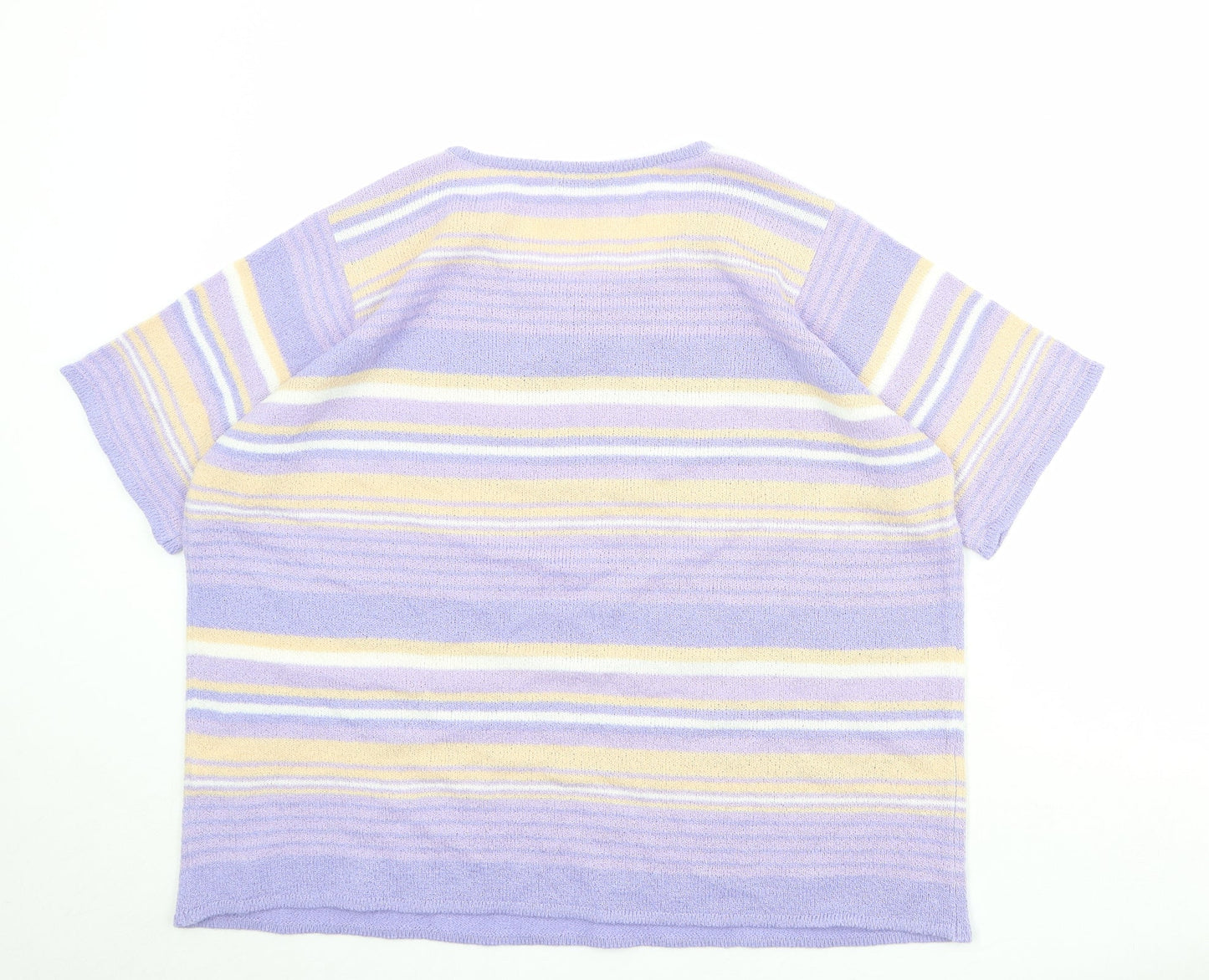 Bonmarché Womens Purple Round Neck Striped Acrylic Pullover Jumper Size XL