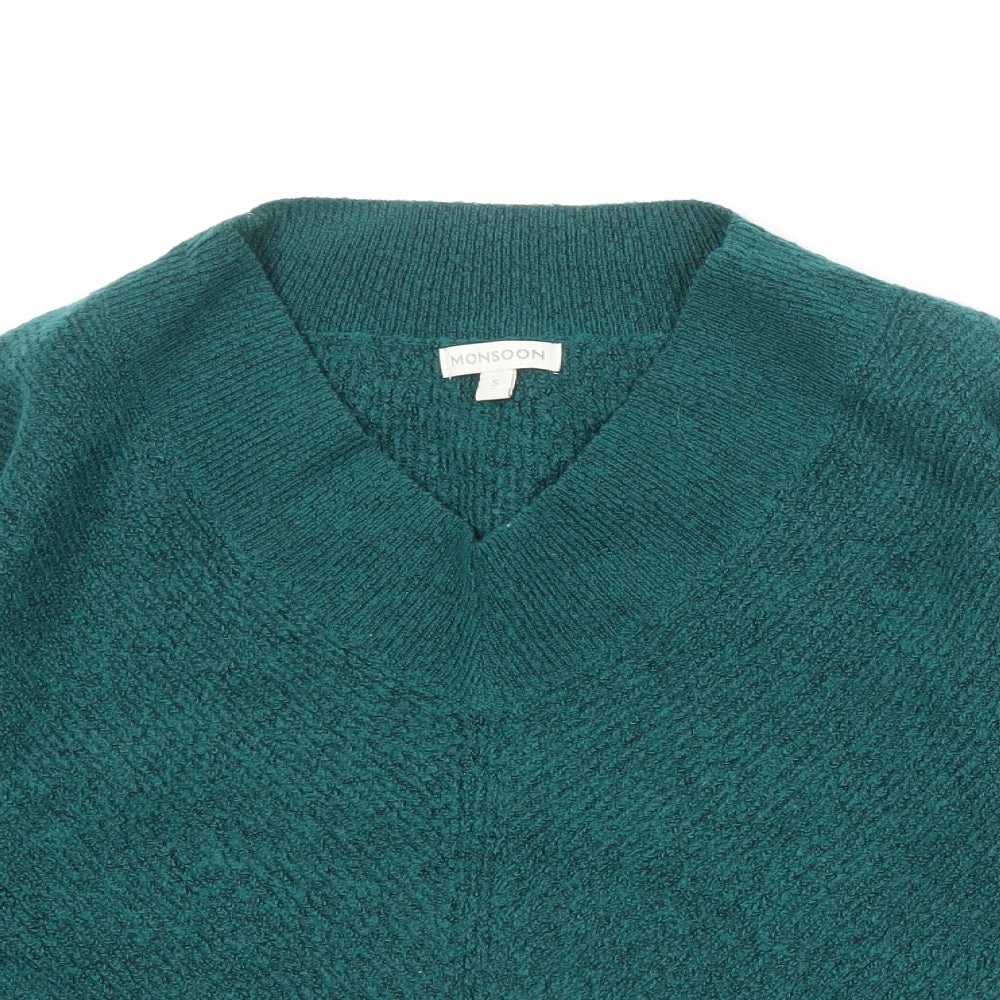 Monsoon Womens Green V-Neck Acrylic Pullover Jumper Size S