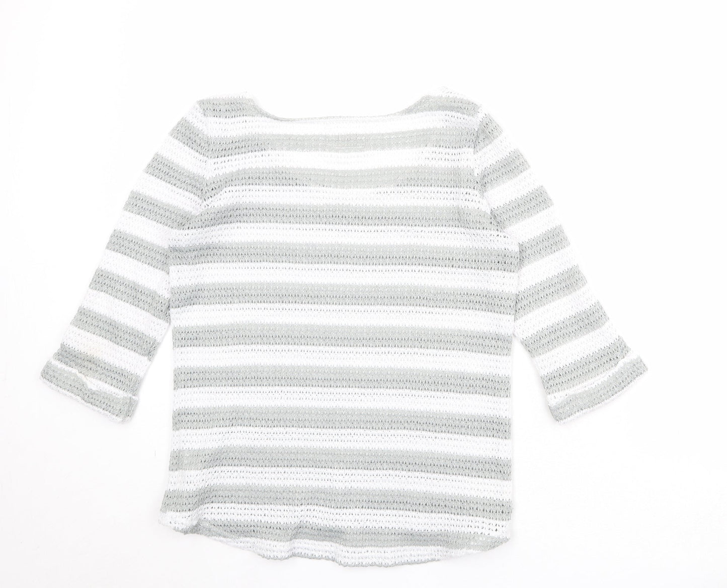 NEXT Womens White Scoop Neck Striped Polyester Pullover Jumper Size 12