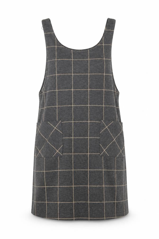 New Look Womens Green Check Polyester Pinafore/Dungaree Dress Size 8 Round Neck Pullover