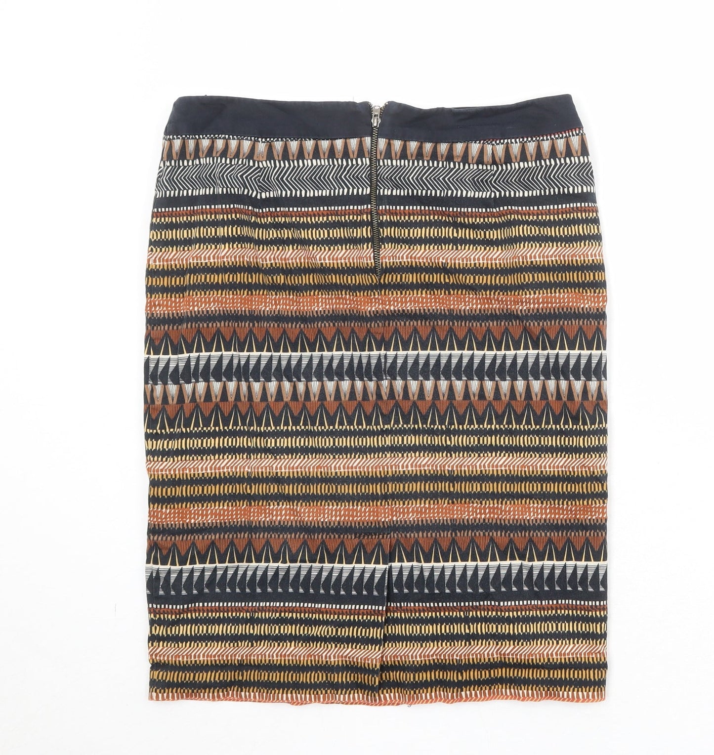 Marks and Spencer Womens Multicoloured Geometric Cotton A-Line Skirt Size 10 Zip