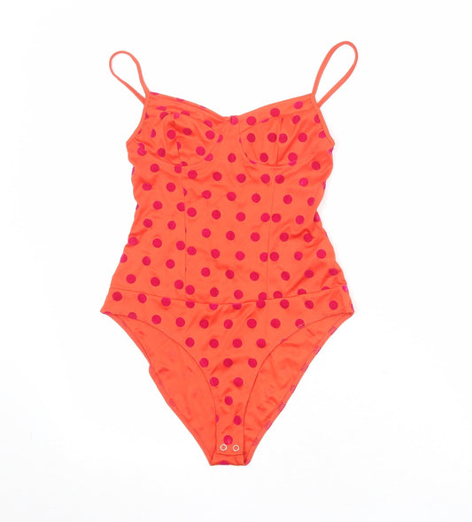 Zara Womens Orange Polka Dot Polyester Bodysuit One-Piece Size S Snap