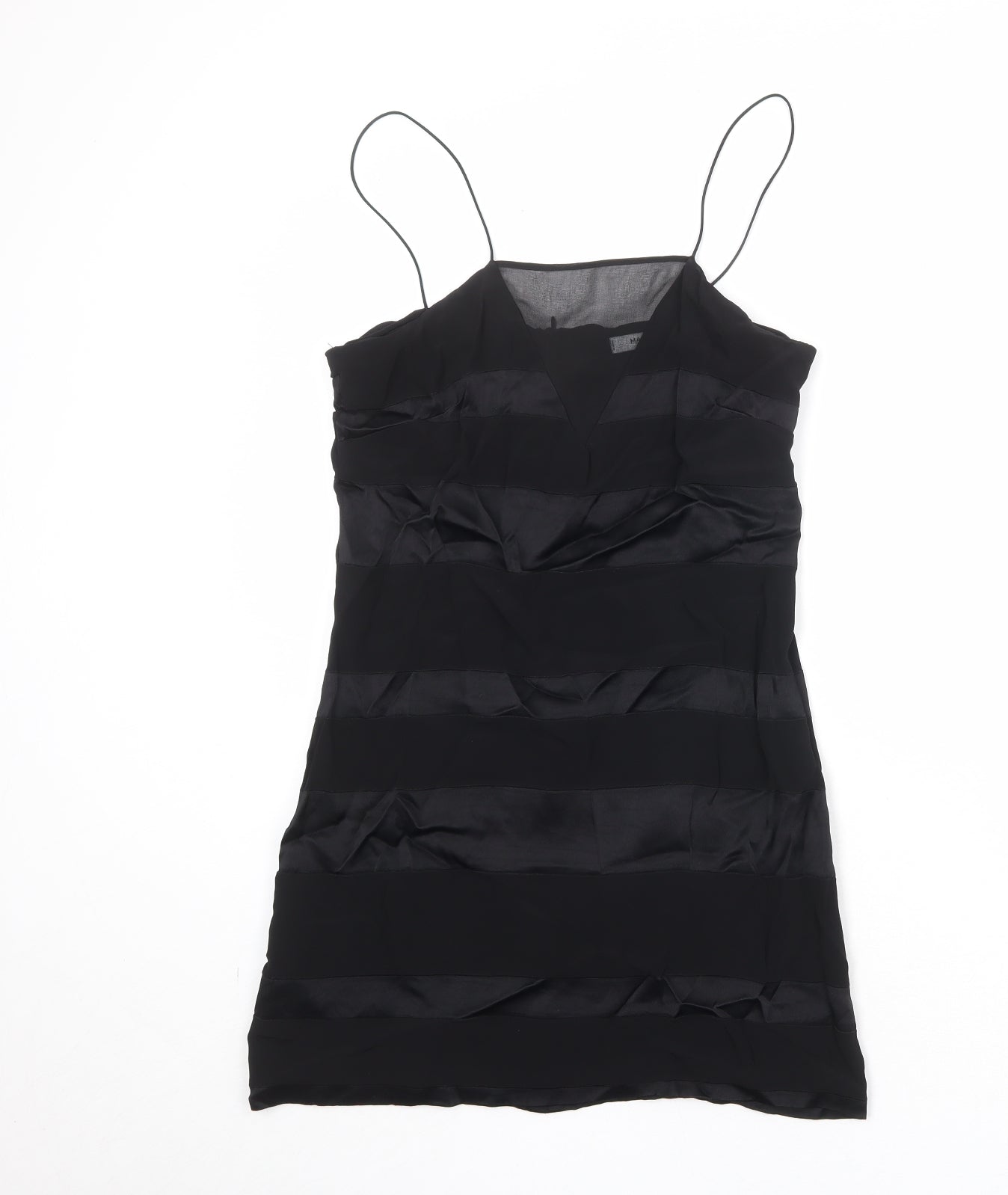Mango Womens Black Striped Viscose Slip Dress Size M Square Neck Zip