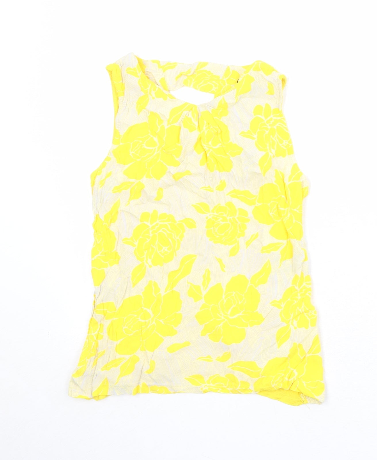 Warehouse Womens Yellow Floral Viscose Basic Tank Size 12 Round Neck