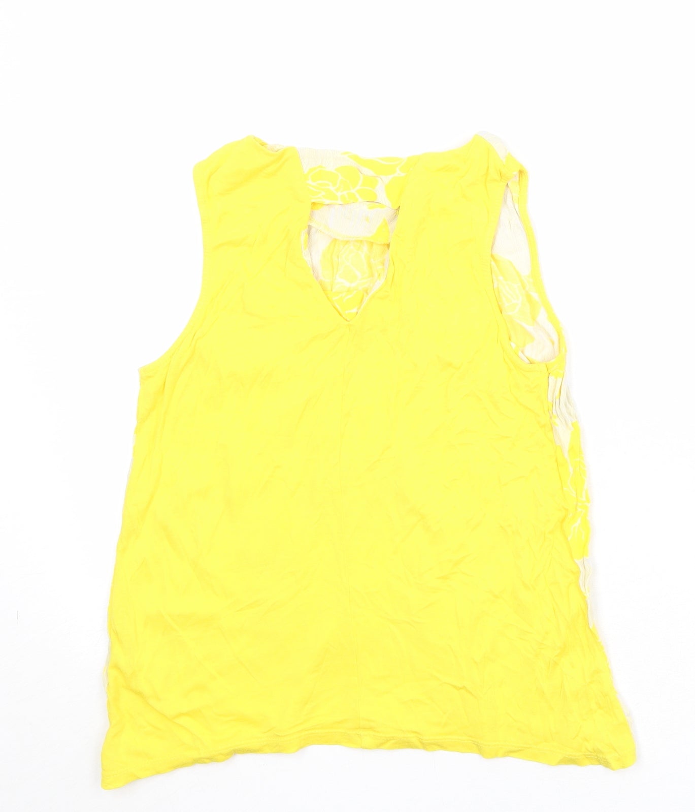 Warehouse Womens Yellow Floral Viscose Basic Tank Size 12 Round Neck