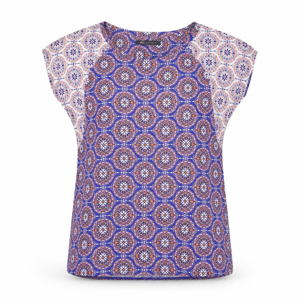 Marks and Spencer Womens Blue Geometric Polyester Basic T-Shirt Size 10 Round Neck
