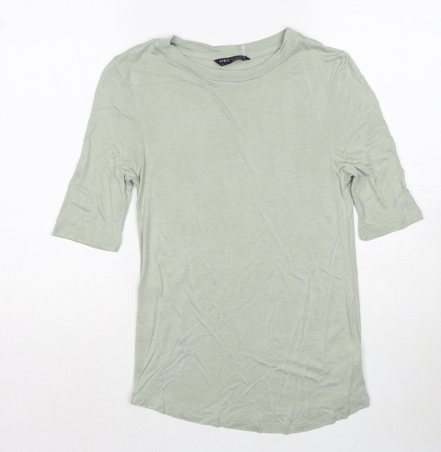 Marks and Spencer Womens Green Viscose Basic T-Shirt Size 6 Round Neck