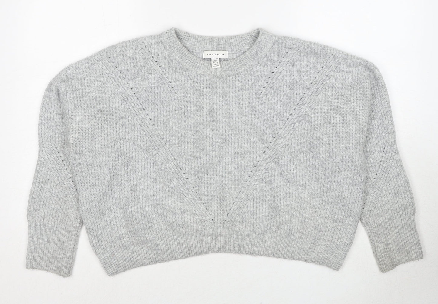 Topshop Womens Grey Round Neck Acrylic Pullover Jumper Size S