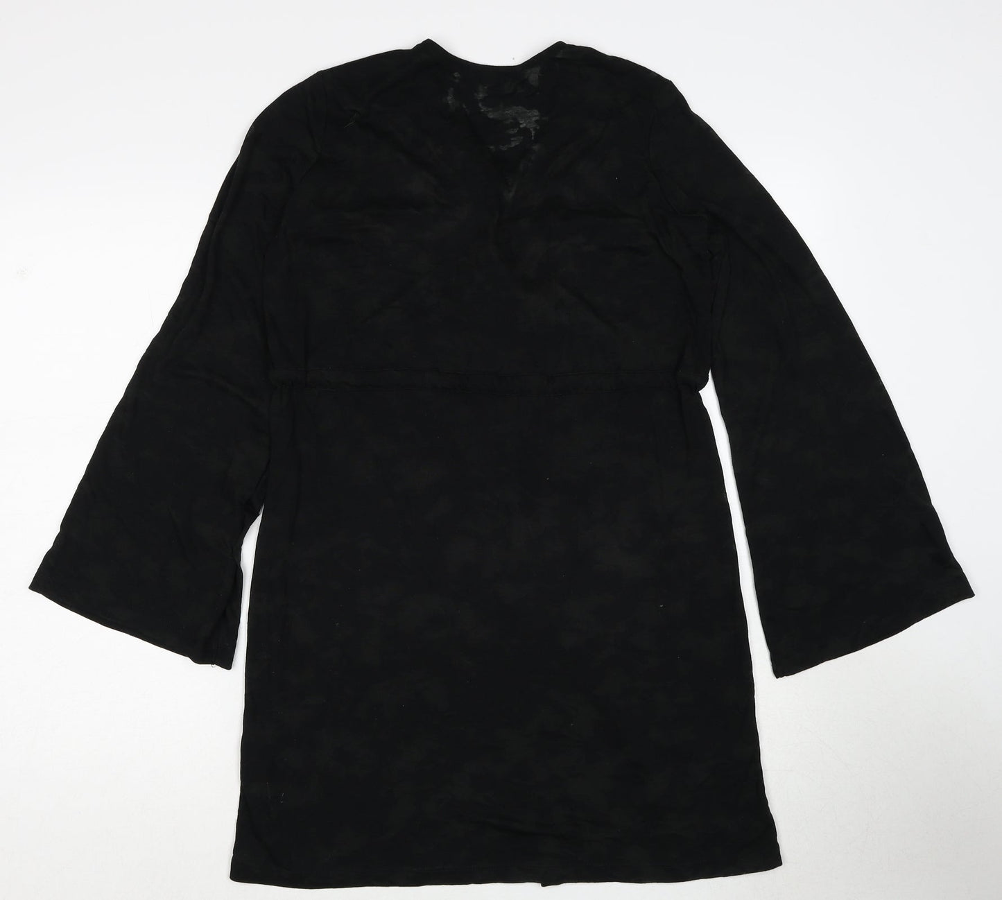 Marks and Spencer Womens Black Geometric Polyester A-Line Size S V-Neck Pullover