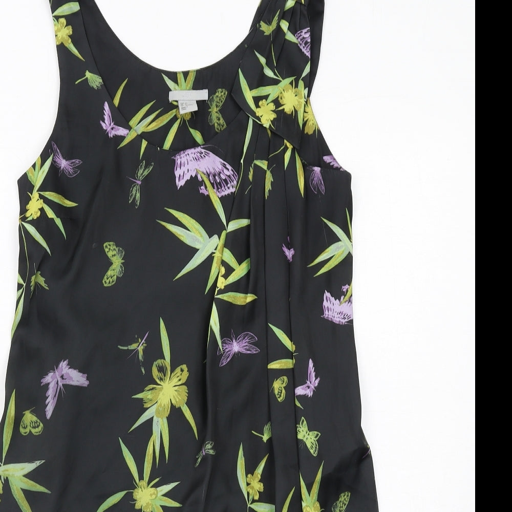H&M Womens Black Floral Polyester Shift Size 6 Scoop Neck Pullover