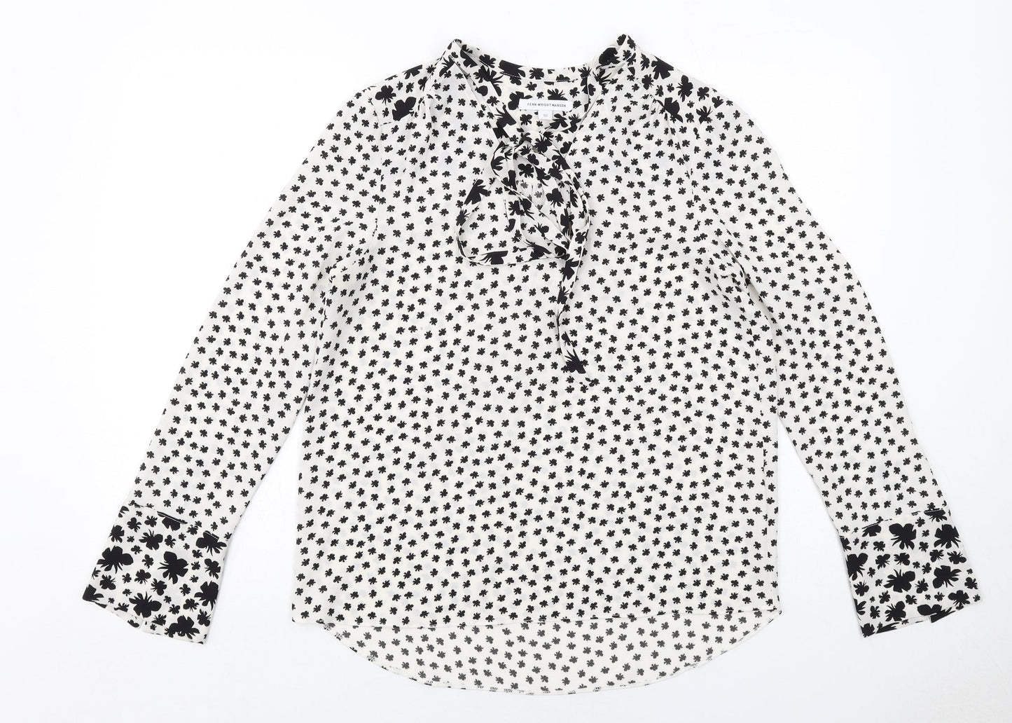 Fenn Wright Manson Womens White Geometric Polyester Basic Blouse Size 10 V-Neck
