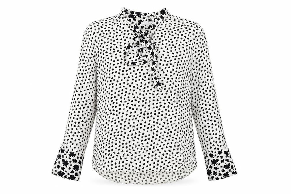 Fenn Wright Manson Womens White Geometric Polyester Basic Blouse Size 10 V-Neck
