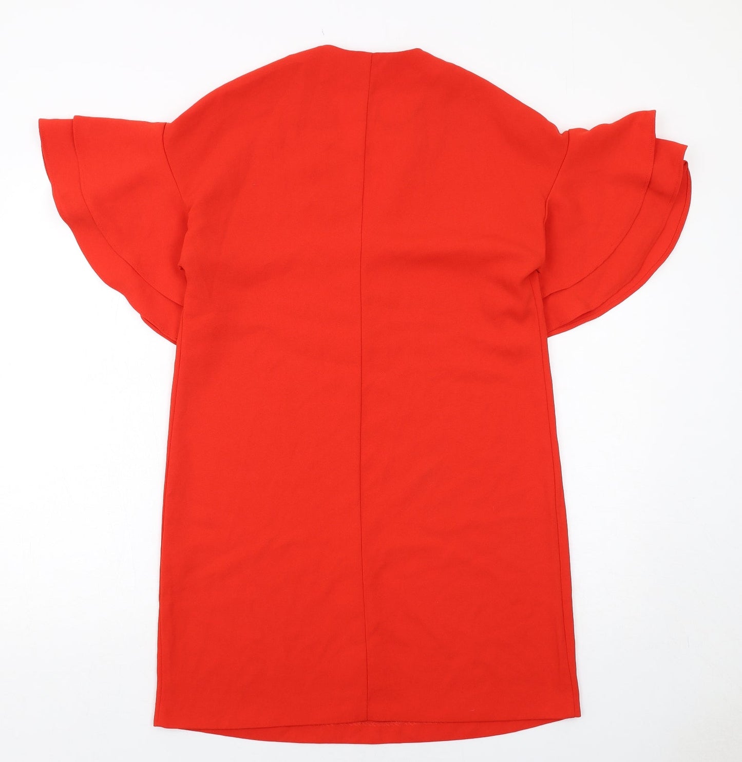 Zara Womens Orange Polyester A-Line Size S V-Neck Pullover