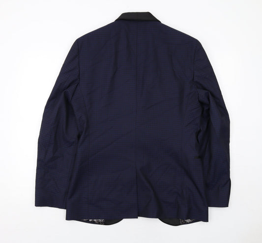 NEXT Mens Blue Geometric Polyester Jacket Suit Jacket Size 38 Regular