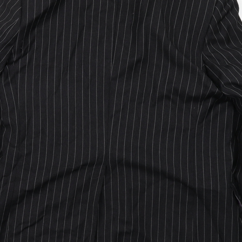 Fellini Mens Black Striped Wool Jacket Suit Jacket Size 44 Regular