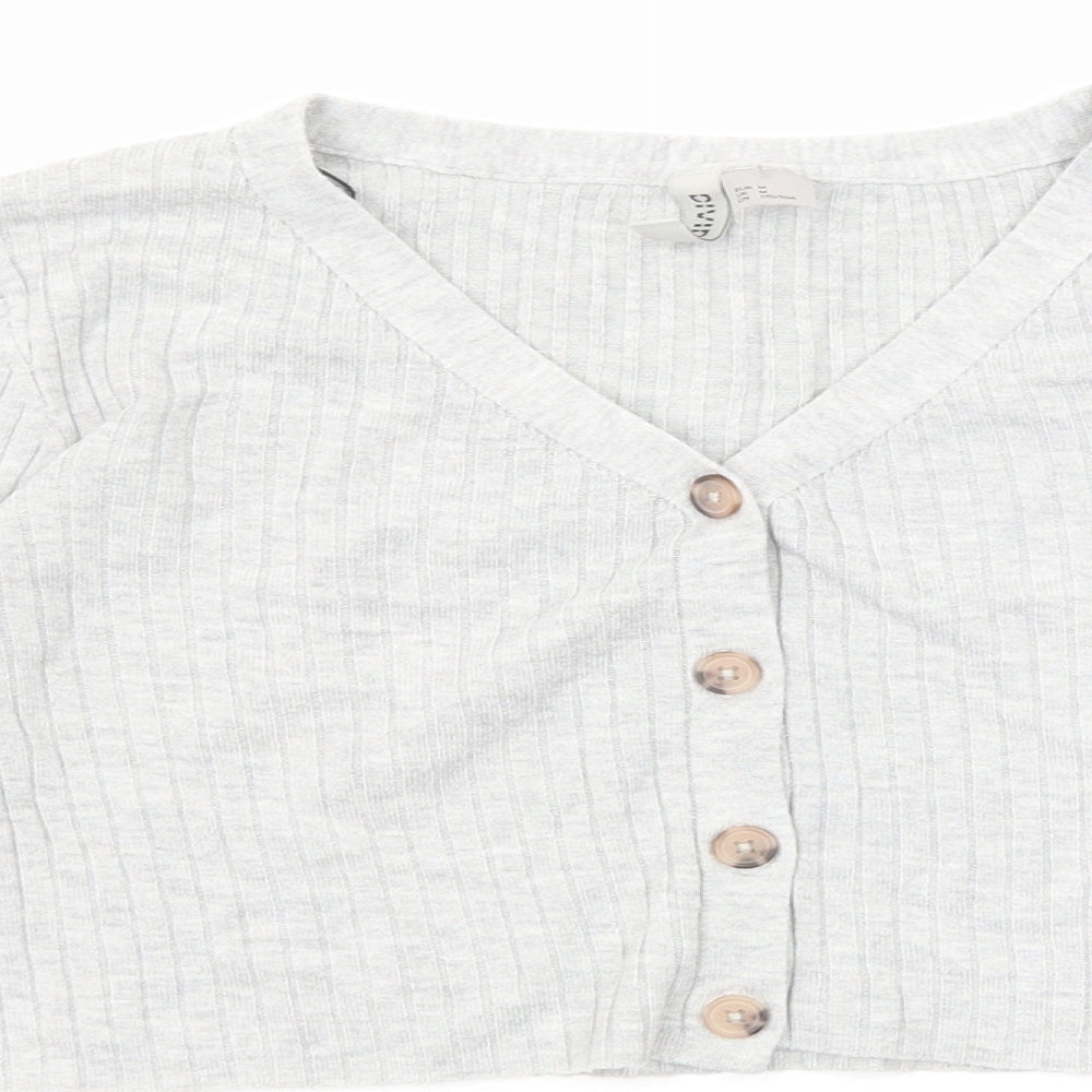 Divided by H&M Womens Grey V-Neck Viscose Cardigan Jumper Size M