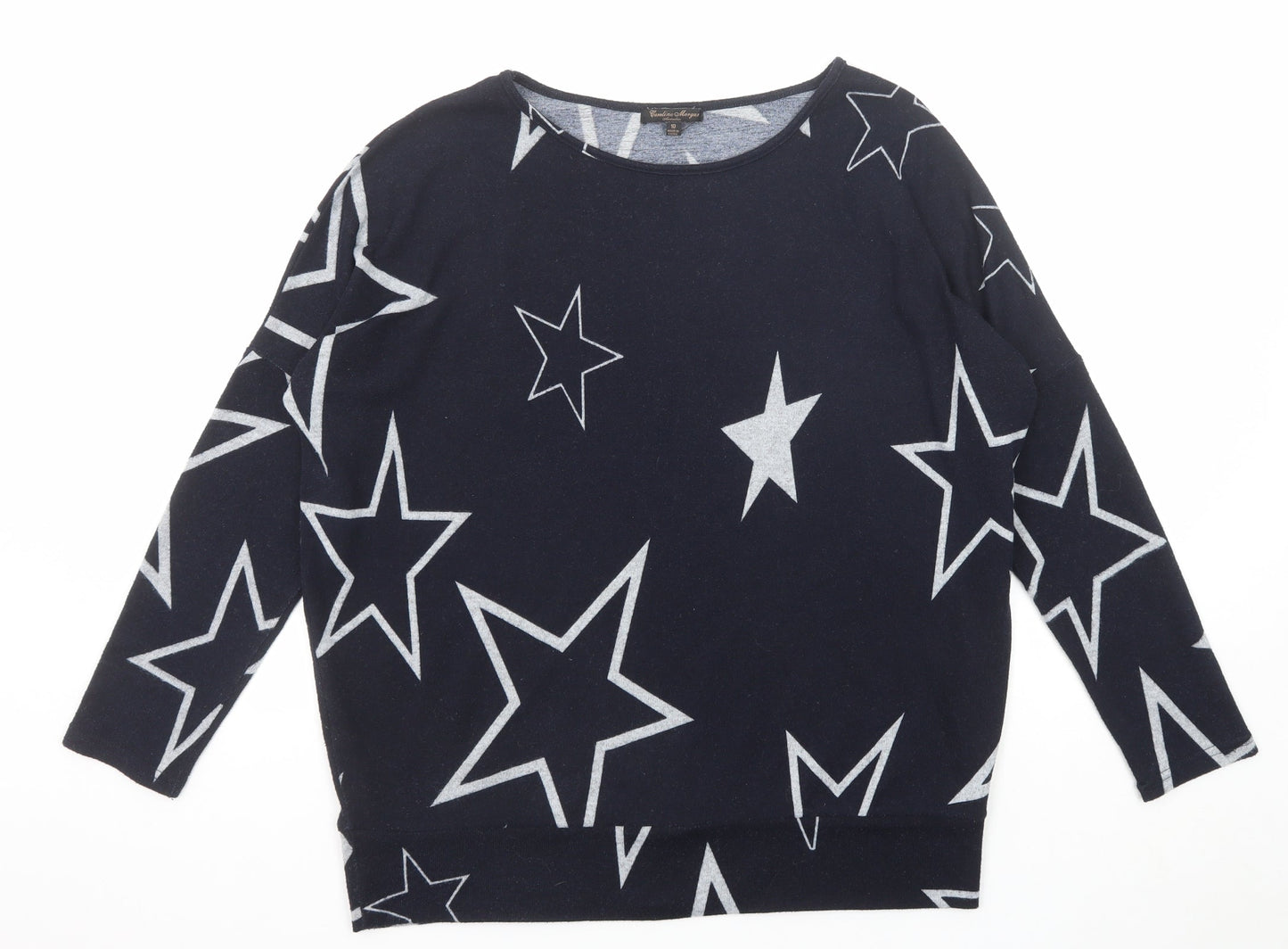 Caroline Morgan Womens Blue Round Neck Geometric Polyester Pullover Jumper Size 10 - Star Pattern