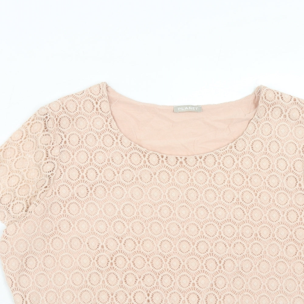 Planet Womens Pink Geometric Viscose Basic T-Shirt Size M Round Neck