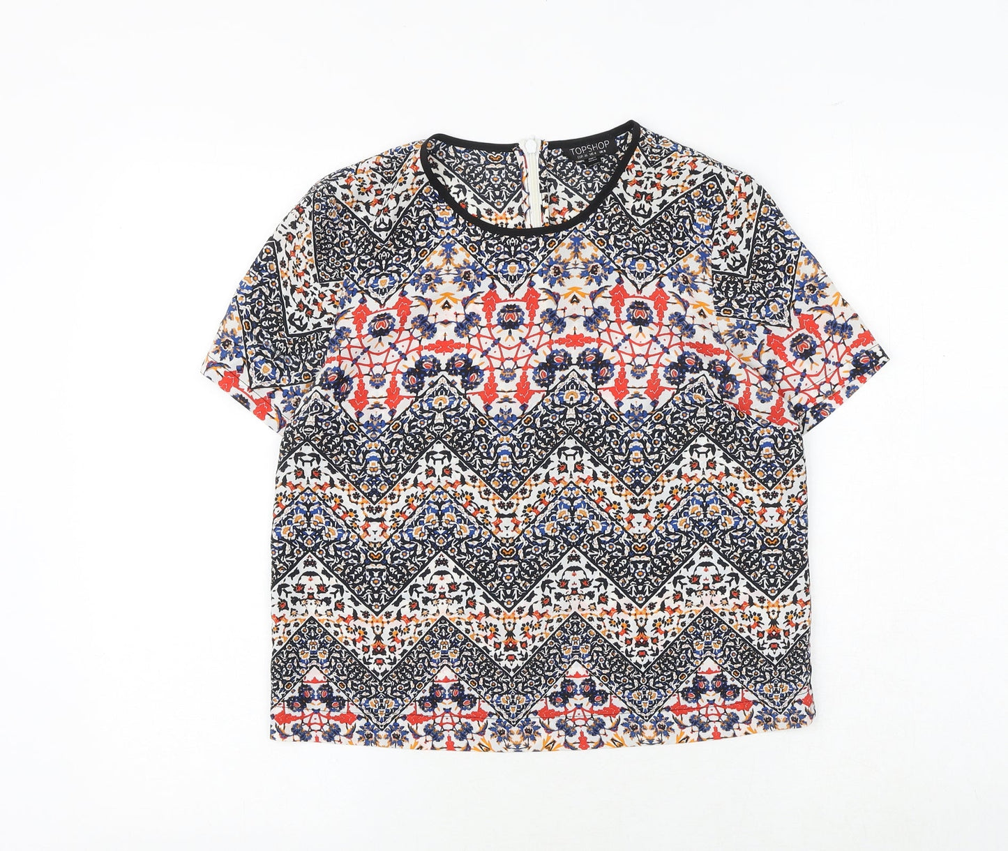Topshop Womens Multicoloured Geometric Polyester Basic T-Shirt Size 8 Round Neck
